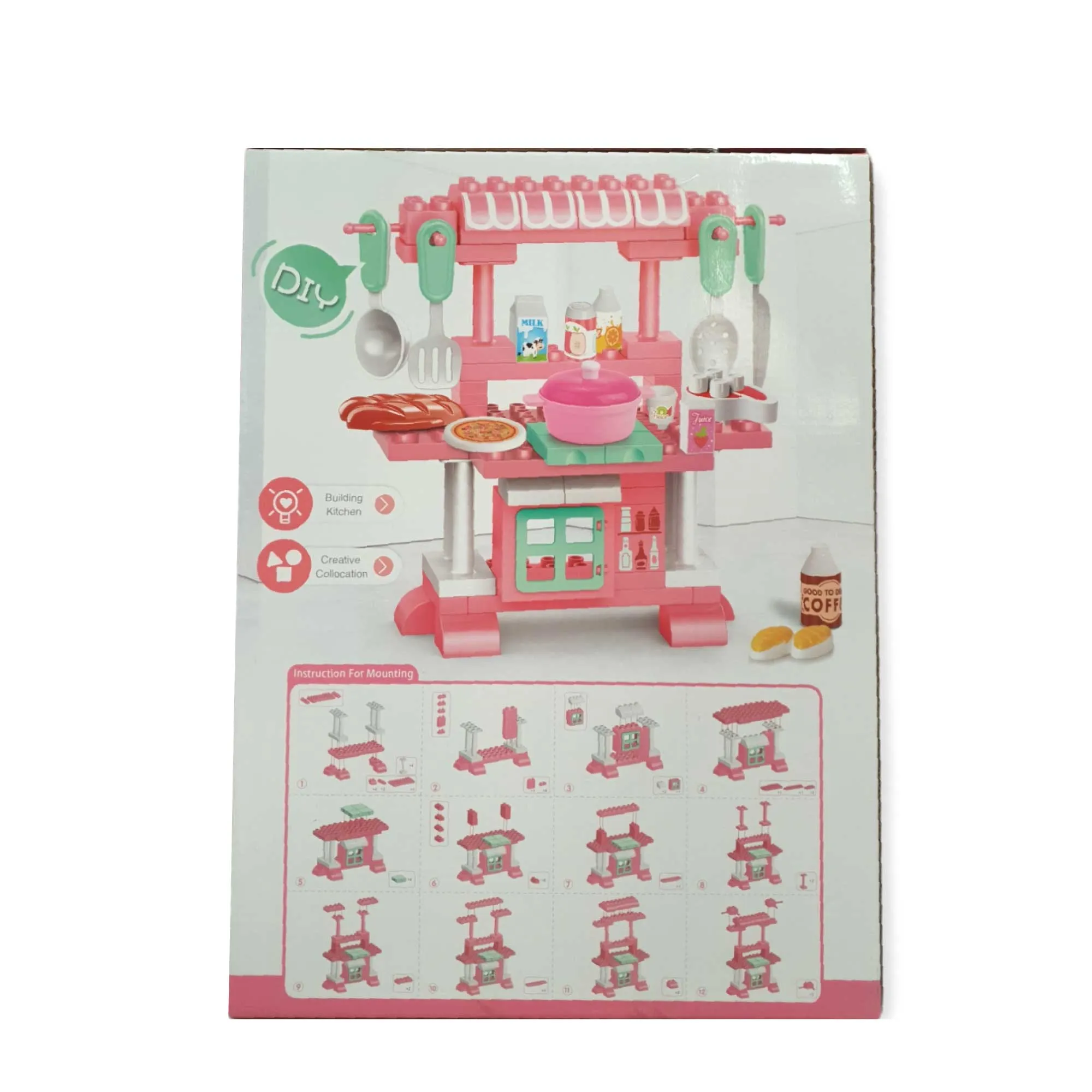DIY Kitchen Block Play House - Kids Toy Creative Build Fun Set